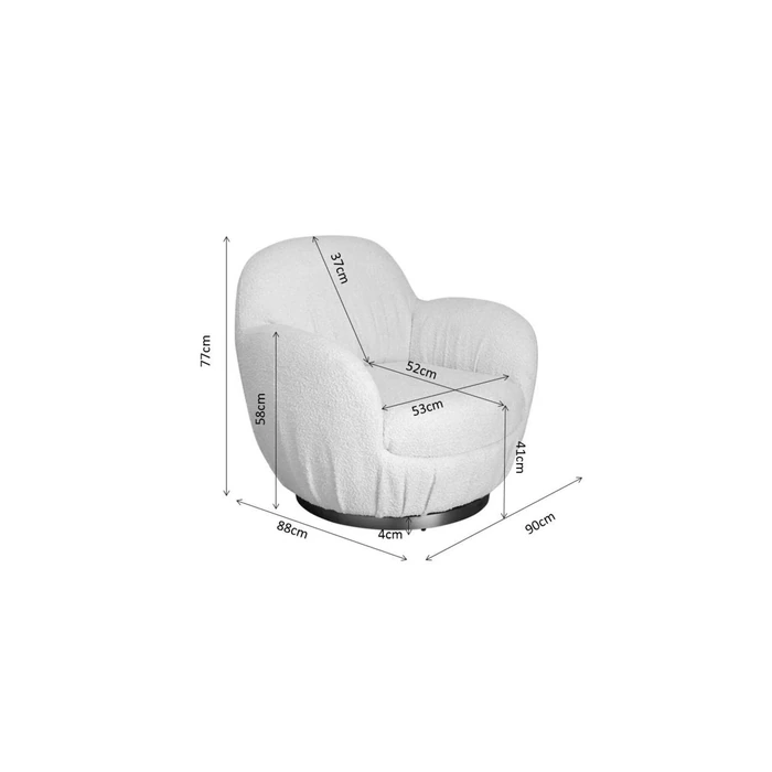 Snurrfåtölj Nube bouclé offwhite, Vit, mått 90 x 88 x 77 cm, med fokus på konstruktion och utförande