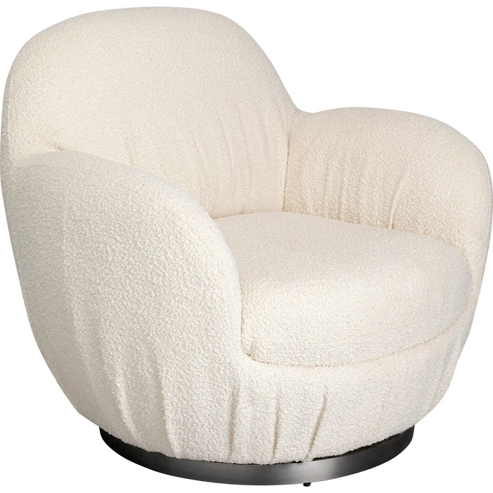 Snurrfåtölj Nube bouclé offwhite, Vit, mått 90 x 88 x 77 cm, sedd från vänster sida