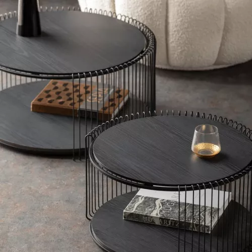 Soffbord Wire Double svart, 2 delar