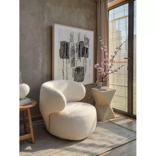 Snurrfåtölj bouclé creme 77×80×81 cm