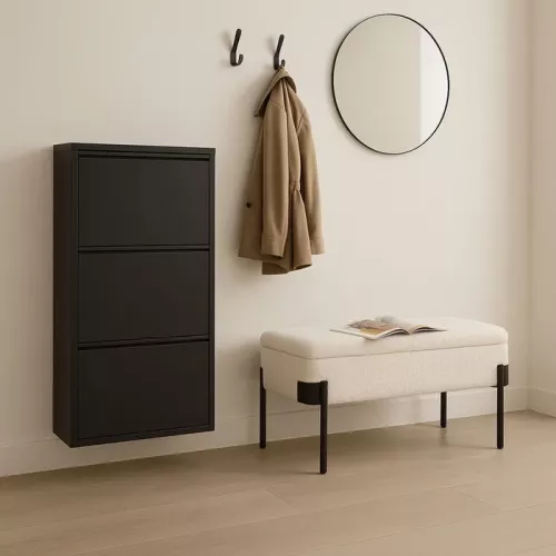 Förvaringsbänk bouclé vit 101 cm