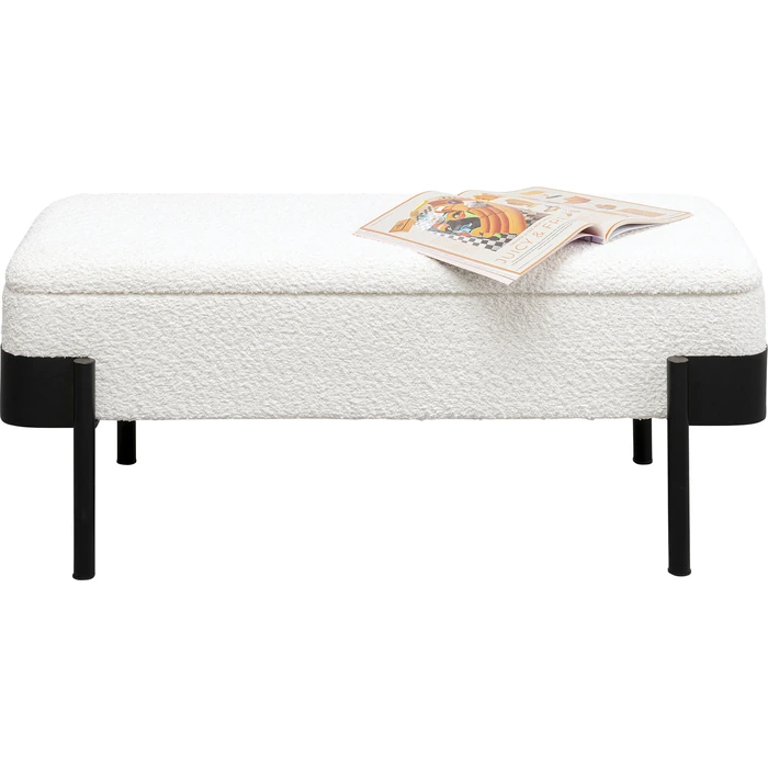 Förvaringsbänk bouclé vit 101 cm
