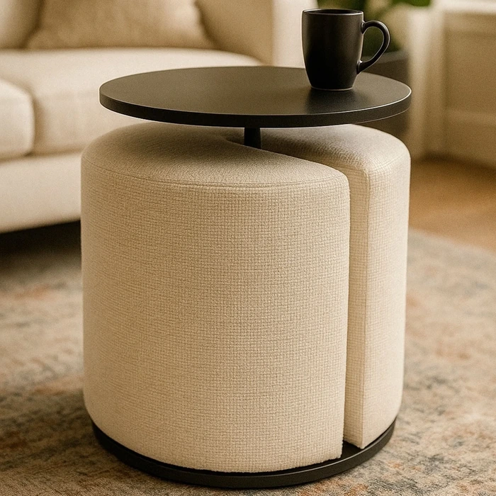 Sittpuff med bord rund vit 35×60 cm