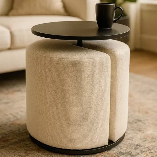 Sittpuff med bord rund vit 35×60 cm