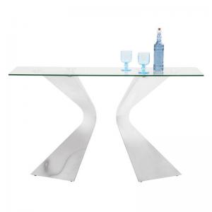 Ett elegant glasbord och konsolbord med underrede i kromad silverfinish