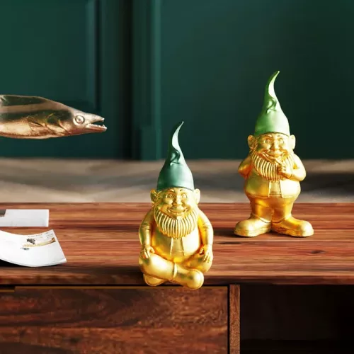 Skulptur Tomte Sittande - Guld 19cm