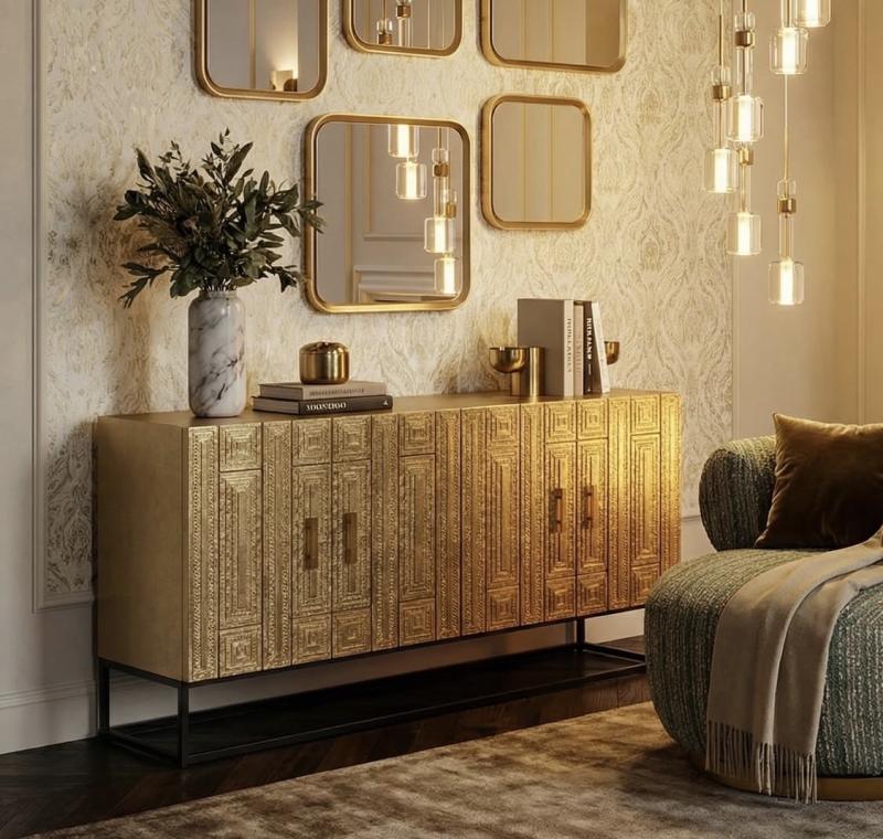 Sideboard Marrakesh Guld – 4 Dörrar, 160x80cm