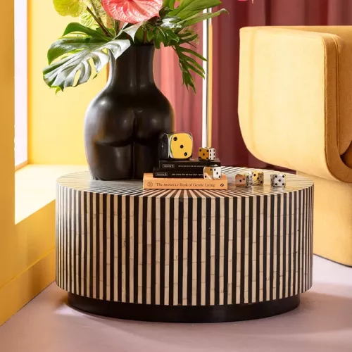 Soffbord Fun Stripes - Svart/Vit Ø75cm