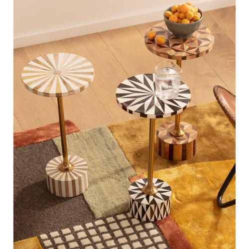 Sidobord Fun Geometry - Mörkbrun/Vit Ø25cm