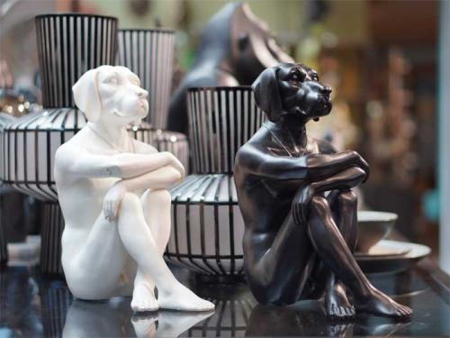 Dekorfigur Skulptur Gangster Dog, Vit