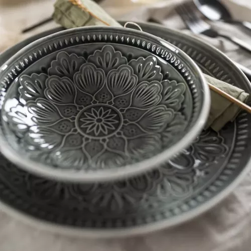 Skål Mandala Grå Ø18cm, 4-pack