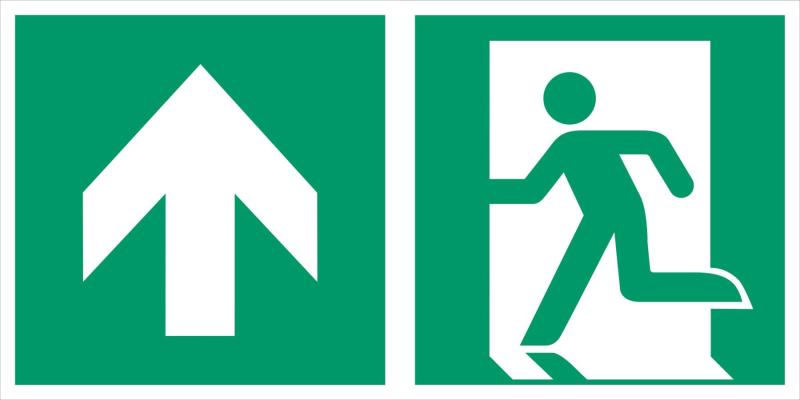 Utrymningsskylt pil upp piktogram vänster