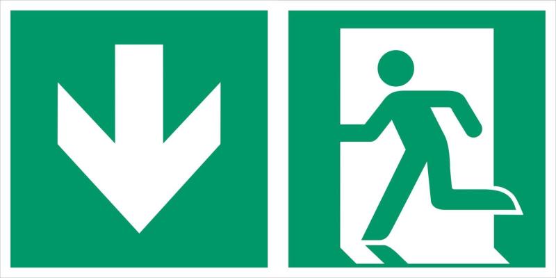 ISO Utrymningsskylt pil ned