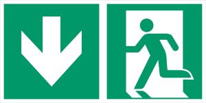 Utrymningsskylt pil ned piktogram vänster