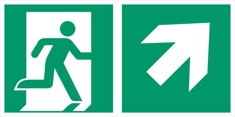 ISO Utrymningsskylt pil höger diagonal upp