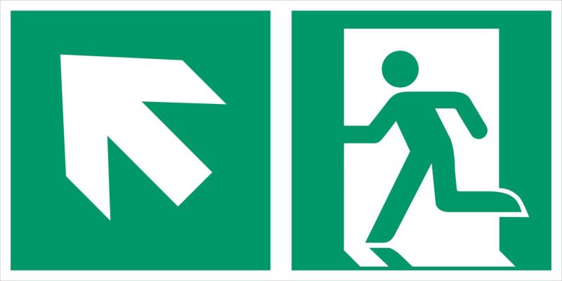 Utrymningsskylt pil vänster diagonal upp