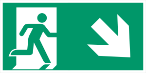 Utrymningsskylt pil höger diagonal ned