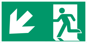 Utrymningsskylt pil vänster diagonal ned