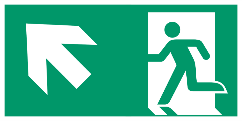 Utrymningsskylt pil vänster diagonal upp