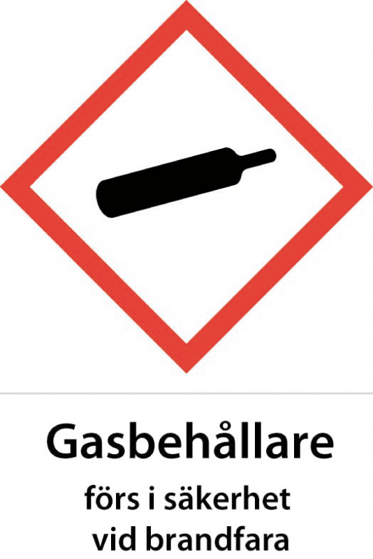 Varningsskylt Gasbehållare förs i säkerhet