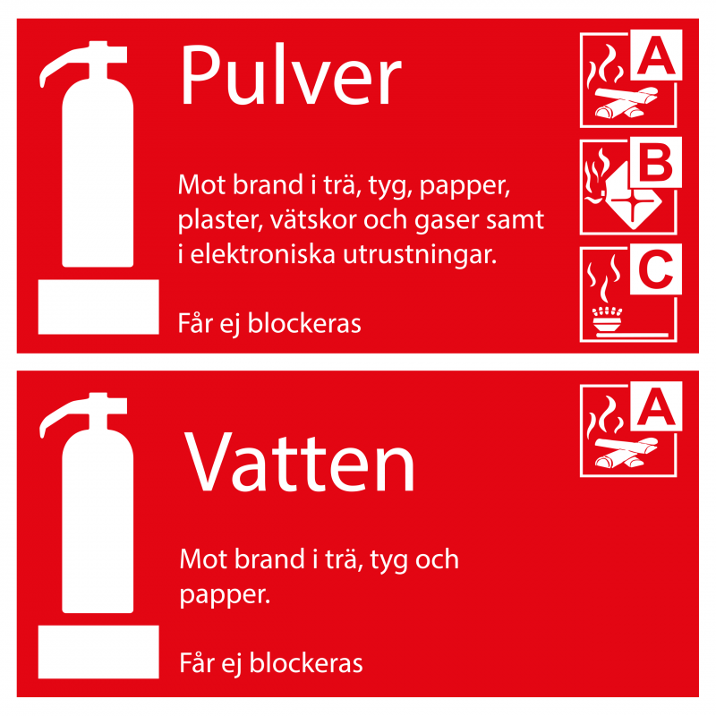 Varningsskylt Tilläggsskylt pulver / vatten| Everglow.se