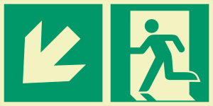 TL Utrymningsskylt piktogram vänsterriktad, pil diagonal ned vänster 30x15 cm