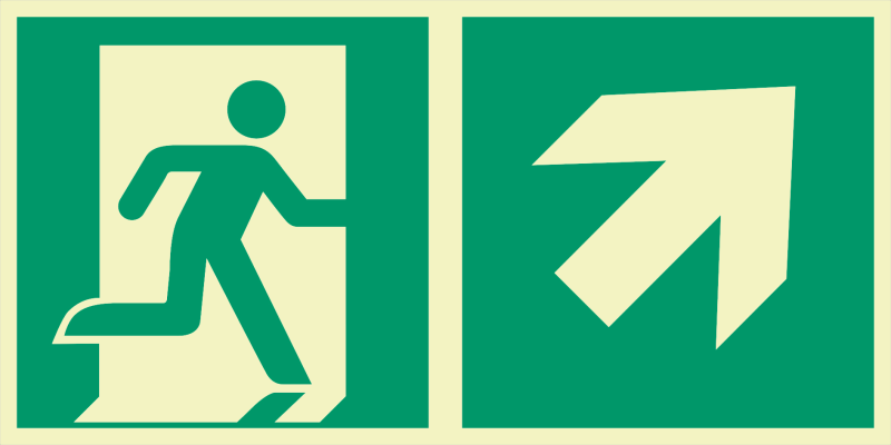 TL Utrymningsskylt piktogram högerriktad, pil diagonal höger upp, Alu 0,56 mm 40x20 cm