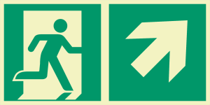 TL Utrymningsskylt piktogram högerriktad. pil diagonal höger upp, 30x15 cm