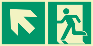 TL Utrymningsskylt piktogram vänsterriktad, pil diagonal vänster upp, 30x15 cm