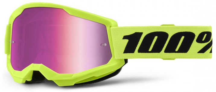 100% Strata 2 Neon-Gul Crossglasögon, Rosaspegel Siktskiva