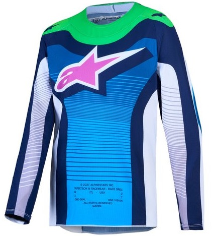 Alpinestars Supertech Maven Barn Crosströja Vit/Blå/Grön Fluo