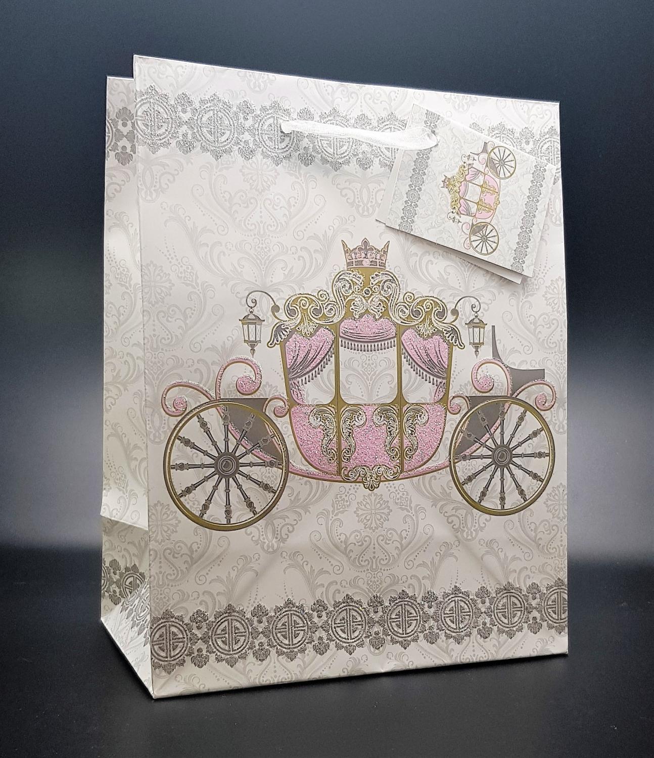 Presentpåse med glitter Cinderella wagon Medium