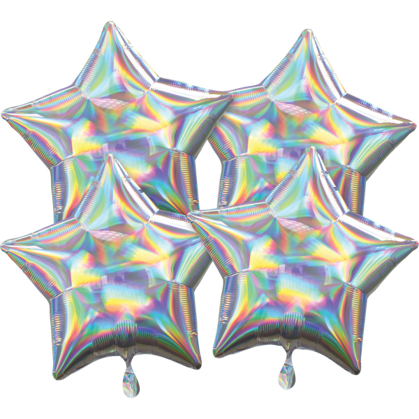Holografiska Iridescent Stjärn ballonger 4-pack 18"