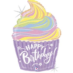 Folieballong Happy Birthday Cupcake Pastell