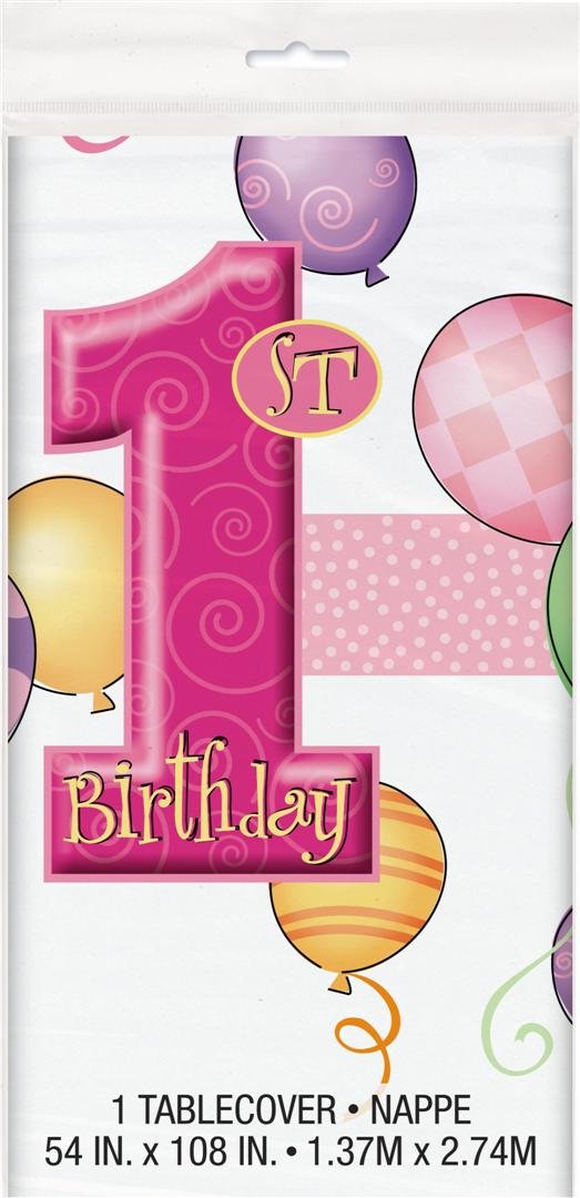 1 birthday bordsduk rosa