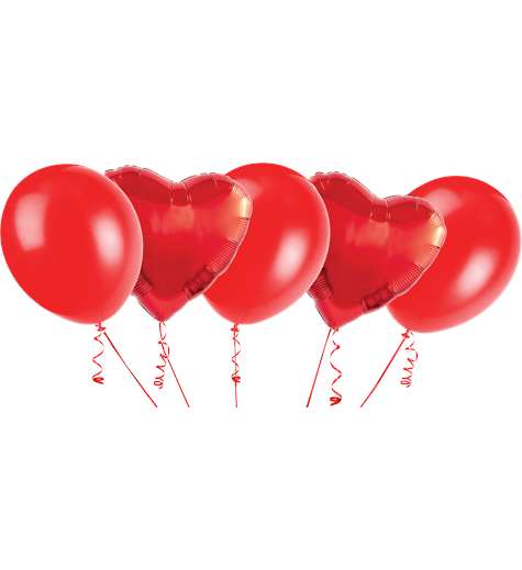 Ballongbukett, 2 Foliehjärtor & 3 Latexballonger Röd