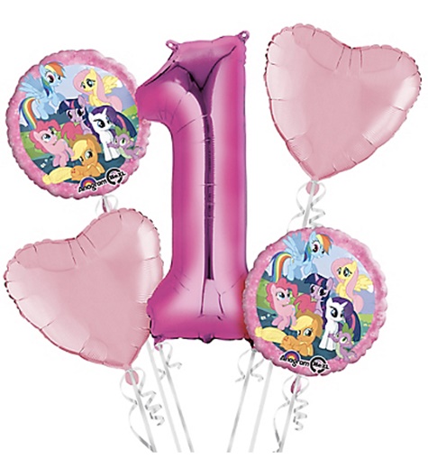 Ballongbukett Födelsedag med My Little Pony & 2st foliehjärtan