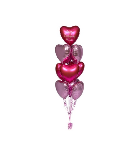 Ballongbukett med Rosa hjärtballonger inkl helium