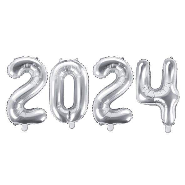 Sifferballonger Nyår 2024 Silver 86cm