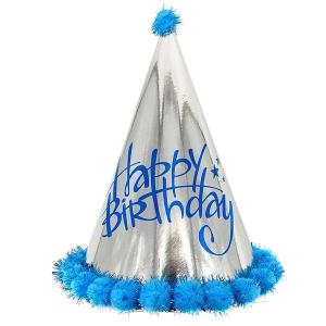 Happy birthday partyhatt ljusblå