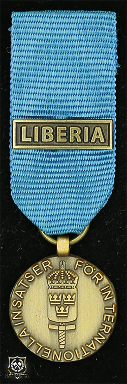 Försvarsmaktens medalj för internationella insatser i brons med bandspänne -LIBERIA-