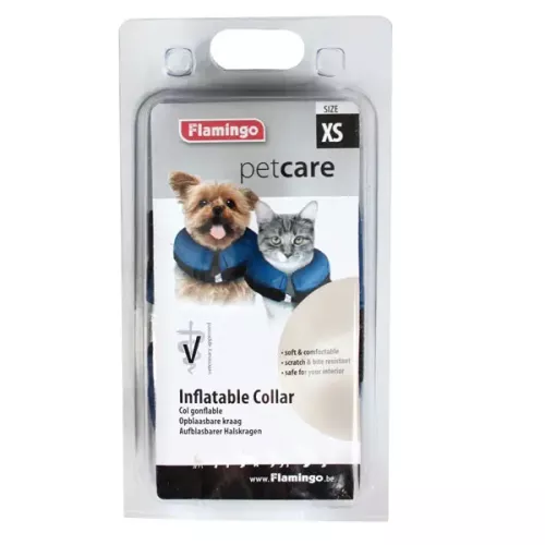 Hunden kan äta och dricka med den uppblåsbara kragen!