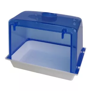 Stort fågelbadkar med huv som stänkskydd, passar parakiter och mindre papegojor.