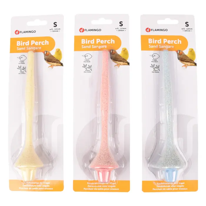 Förpackningar av de olika pinnarna med deras färger så det matchar fågelburen eller voljären