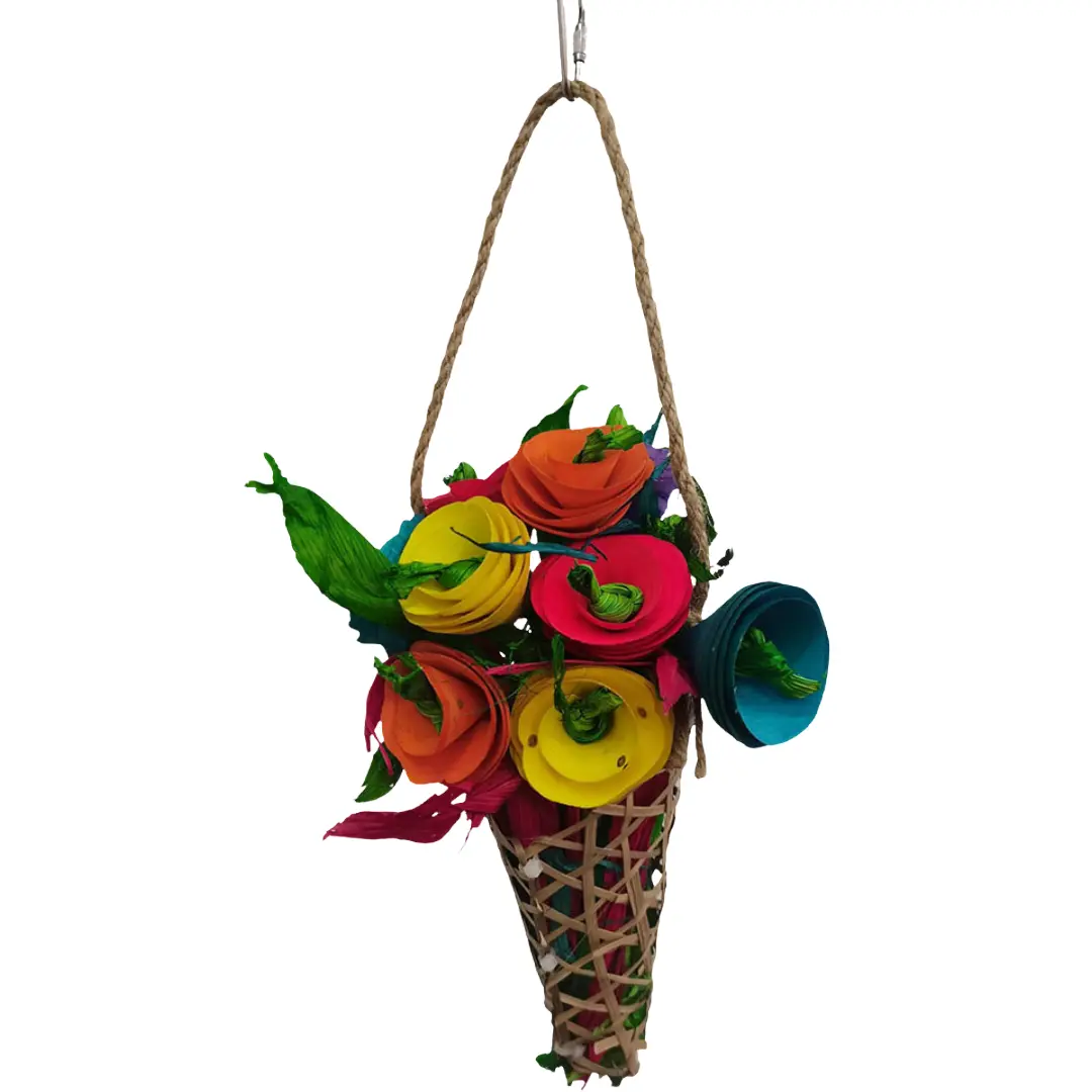 Blombukett fågelleksak i Trä och Sisal