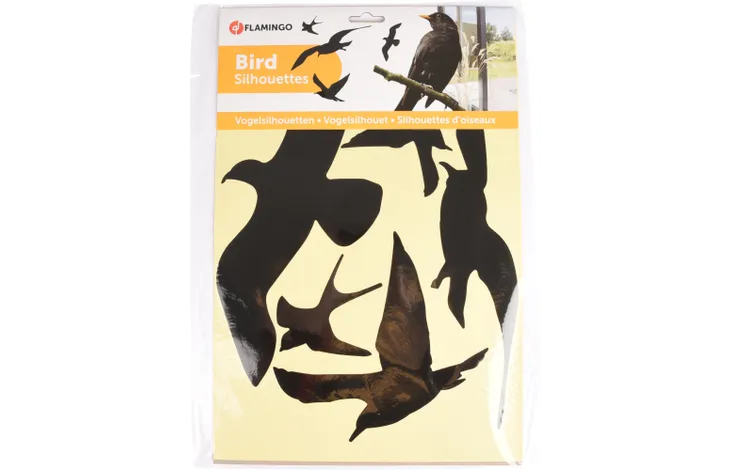 Fågelsiluetter som går att klistra upp på fönster för att vildfåglarna inte ska flyga in i fönstret. Det är 5st fåglar i olika motiv och storlekar. Stilrena och svarta för att synas tydligt för vildfåglarna.