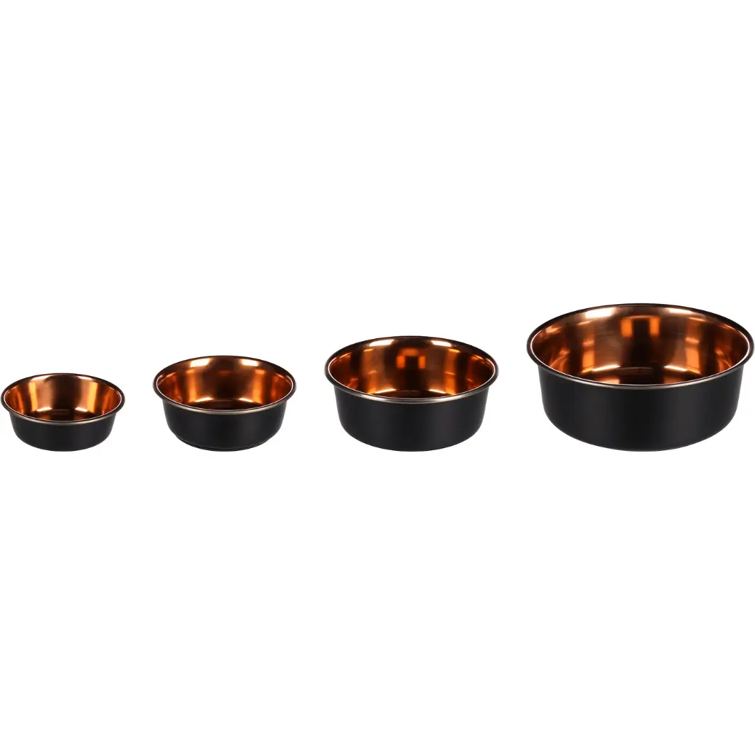 Matskål och vattenskål Ezra Rund Svart och Koppar