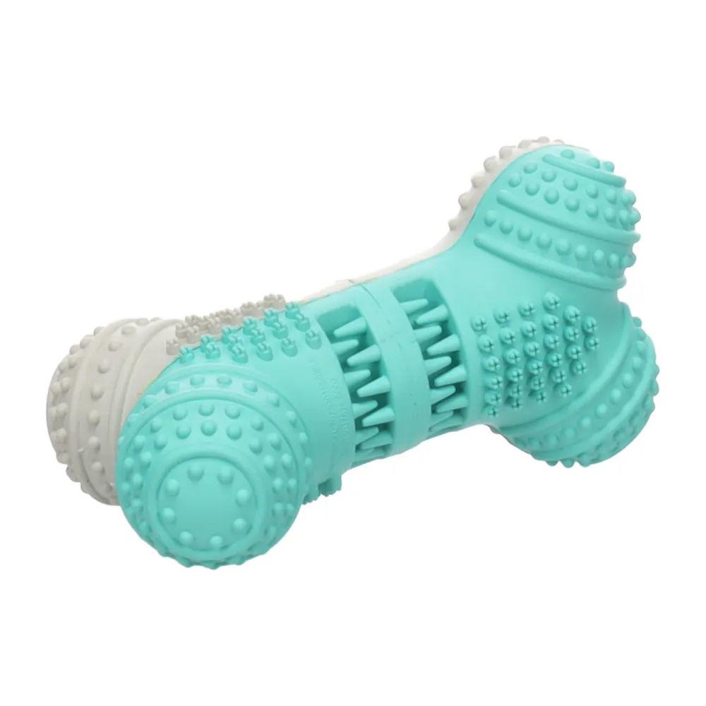 Tuggleksak i gummi formad som hantel, 12,8 cm lång, för hundens tandvård