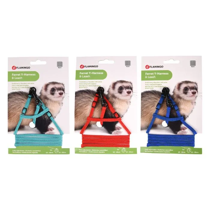 Sele med koppel till illrar i tre olika färger