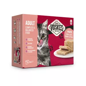 Våtfoder för katt Voskes Adult Paté Hake med Lax & Ärter 8 x 95 g